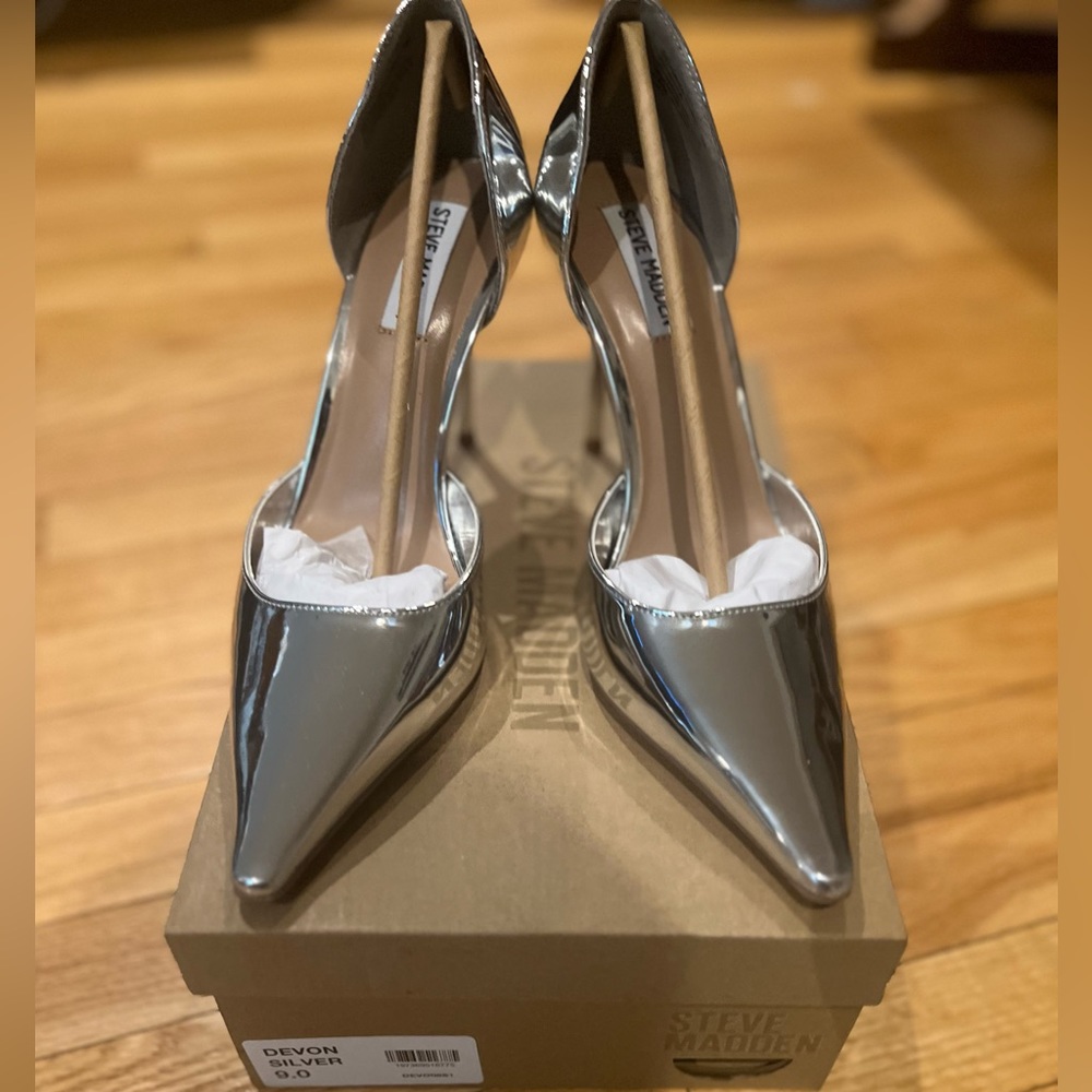 Steve Madden Devon Silver Chrome Heels
